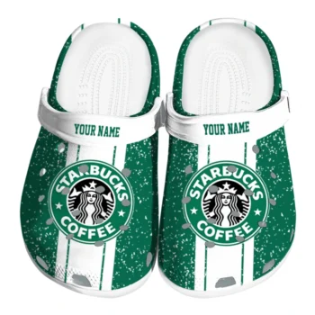 Personalized Starbucks White Line Green White Clogs