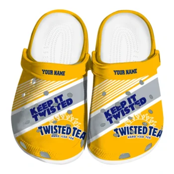 Personalized Twisted Tea Keep It Twisted Yellow Gray Clogs