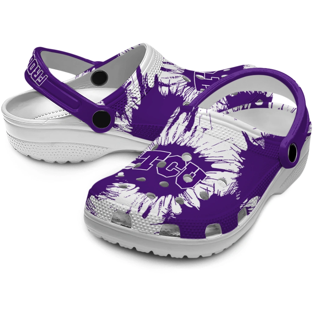 tcu-horned-frogs-splatter-graphics-clogs-high-quality