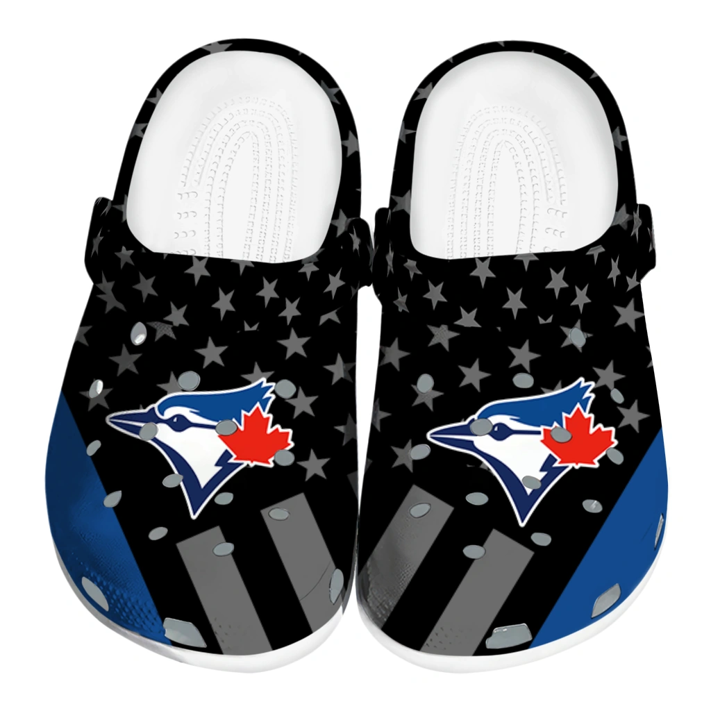 toronto-blue-jays-stellar-stripes-theme-clogs-best-selling toronto blue jays stellar stripes theme clogs best selling